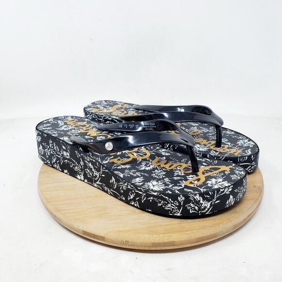 Sam Edelman Sandals Womens 7 Kylee Black White Floral Platform Wedge Heel Shoes - Picture 1 of 14